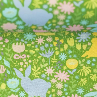 Baumwolle Ostern | HAPPY EASTER Hase Wiese | Grün